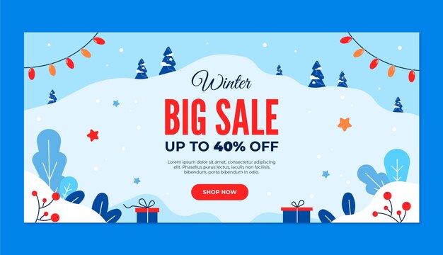 Plantilla de banner de rebajas de invierno plano