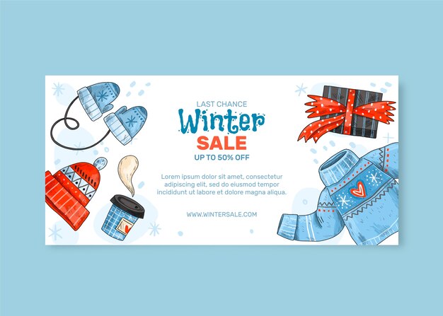 Plantilla de banner de rebajas de temporada de invierno dibujada a mano