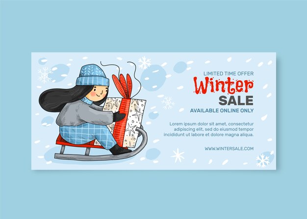 Plantilla de banner de rebajas de temporada de invierno dibujada a mano