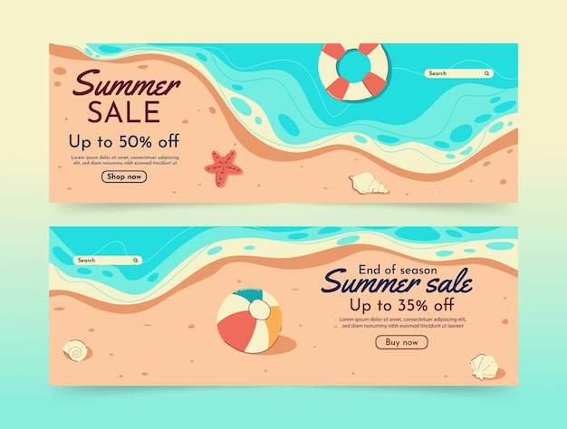 Plantilla de banner de rebajas de verano dibujada a mano
