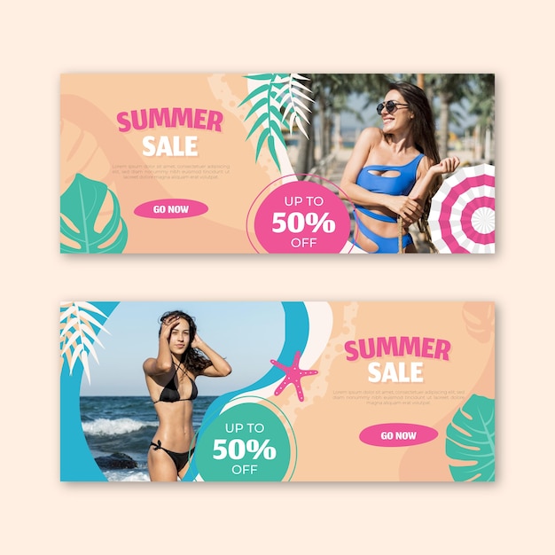 Vector gratuito plantilla de banner de rebajas de verano plano con foto