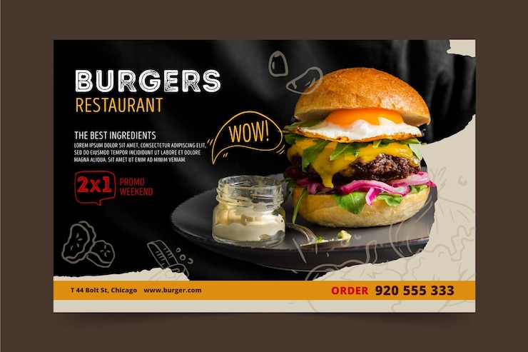 Vector gratuito plantilla de banner de restaurante de hamburguesas