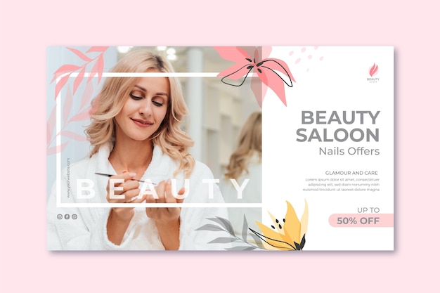 Plantilla de banner de salón de belleza con descuento