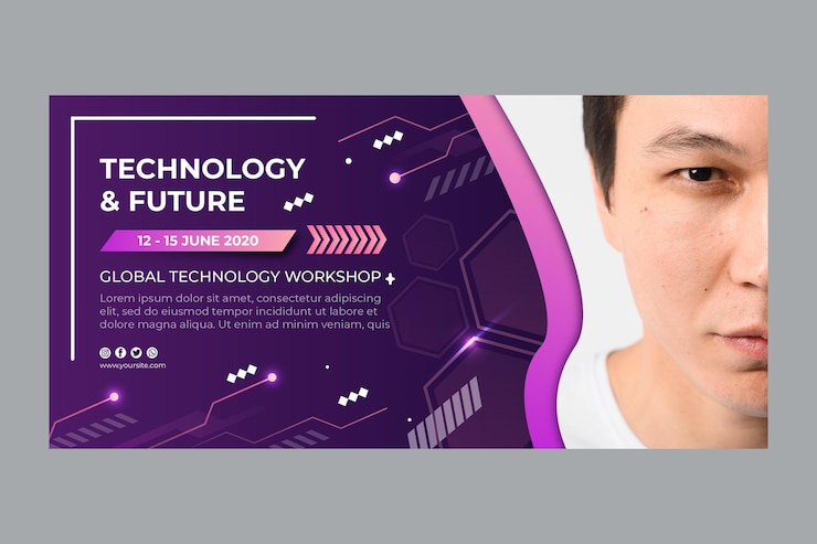 Vector gratuito plantilla de banner de tecnología y futuro