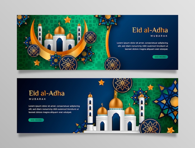 Plantilla de banner de templo eid al-adha realista