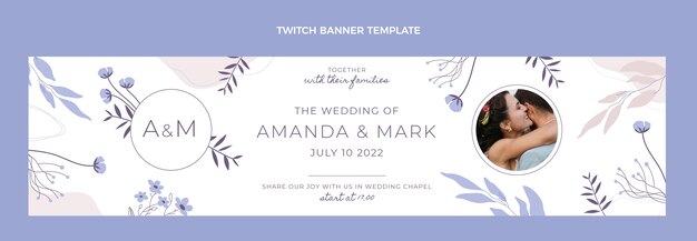 Plantilla de banner de twitch de boda floral dibujado a mano