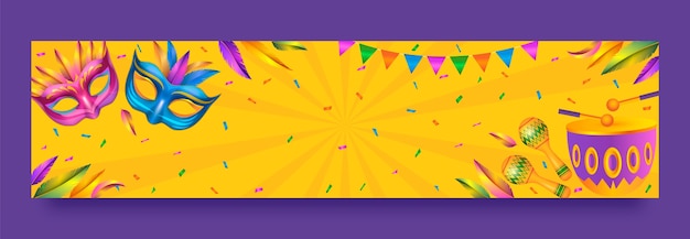 Vector gratuito plantilla de banner de twitch para la celebración de la fiesta de carnaval