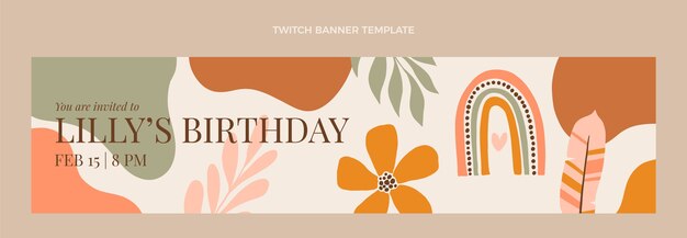 Plantilla de banner de twitch de cumpleaños boho dibujado a mano