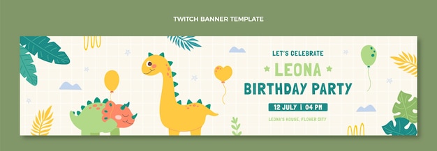 Plantilla de banner de twitch de cumpleaños infantil dibujado a mano