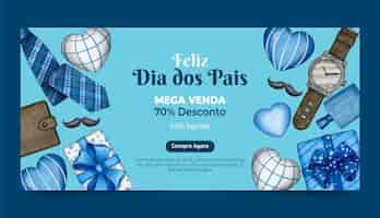 Vector gratuito plantilla de banner de venta de acuarela para celebración dia dos pais