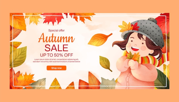 Plantilla de banner de venta de acuarela para celebración de temporada de otoño