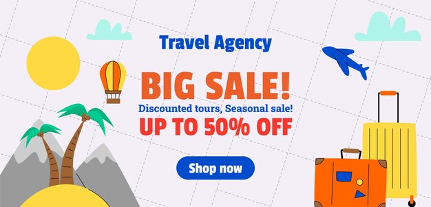 Plantilla de banner de venta de agencia de viajes plana
