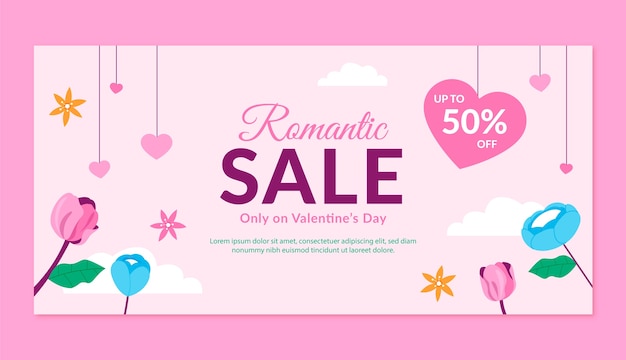 Vector gratuito plantilla de banner de venta de celebración de día de san valentín plana