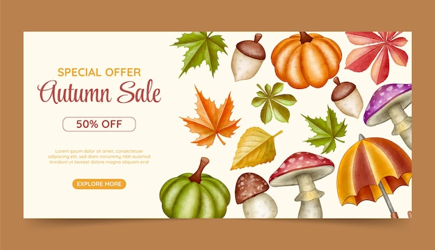 Vector gratuito plantilla de banner de venta de celebración de otoño de acuarela