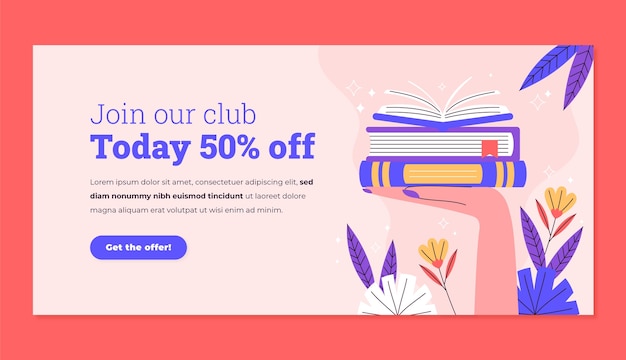 Vector gratuito plantilla de banner de venta de club de libros de literatura