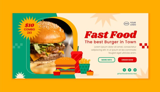 Plantilla de banner de venta de comida rápida dibujada a mano