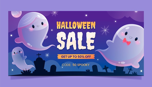 Plantilla de banner de venta de degradado para celebración de halloween