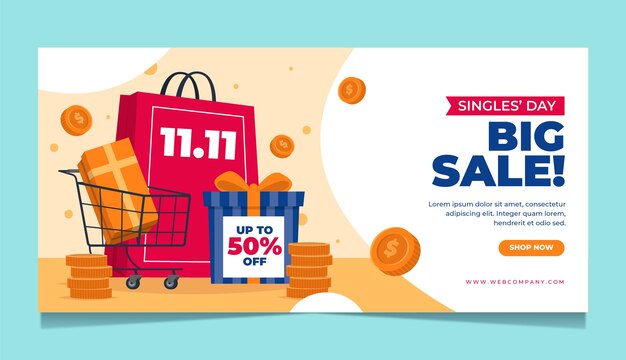 Plantilla de banner de venta de día de compras plano 11.11