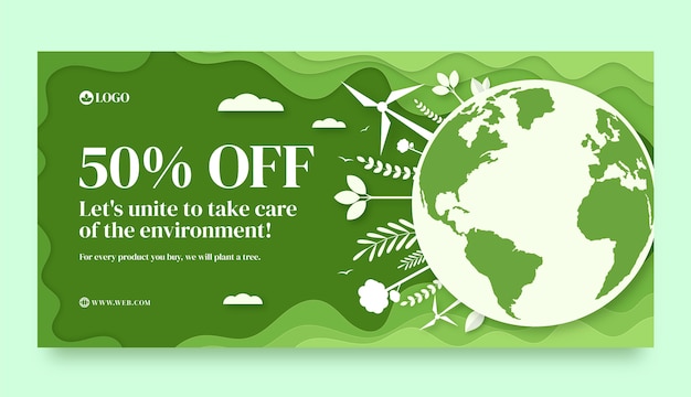 Vector gratuito plantilla de banner de venta de día de medio ambiente de estilo de papel