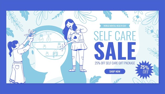 Vector gratuito plantilla de banner de venta del día mundial de la salud mental dibujado a mano