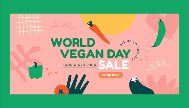 Vector gratuito plantilla de banner de venta de día mundial vegano plano