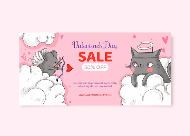 Vector gratuito plantilla de banner de venta de día de san valentín dibujado a mano