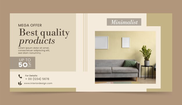 Plantilla de banner de venta de empresa de diseño de interiores plana