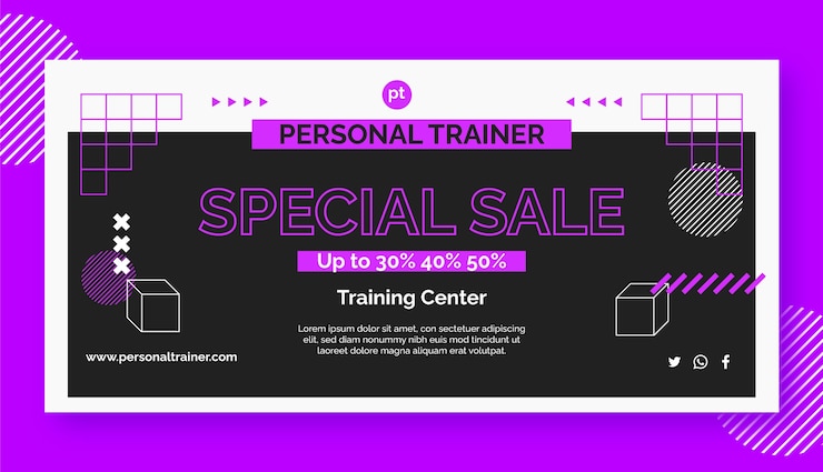 Vector gratuito plantilla de banner de venta de entrenador personal de diseño plano
