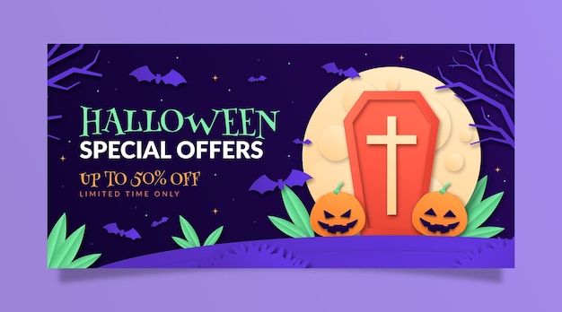 Plantilla de banner de venta de estilo de papel para celebración de halloween