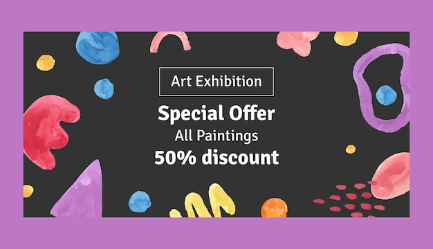 Vector gratuito plantilla de banner de venta de evento de exhibición de arte en acuarela