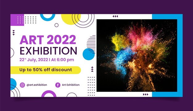 Plantilla de banner de venta de evento de exposición de arte plano