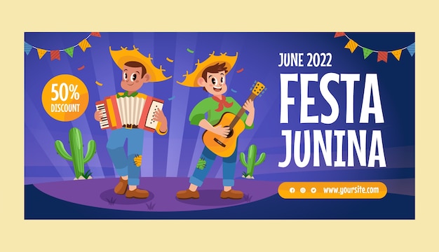 Plantilla de banner de venta de festa junina dibujada a mano