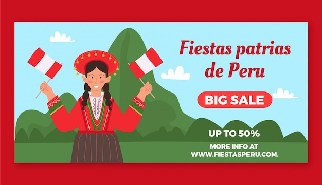 Vector gratuito plantilla de banner de venta de fiestas patrias peru dibujadas a mano