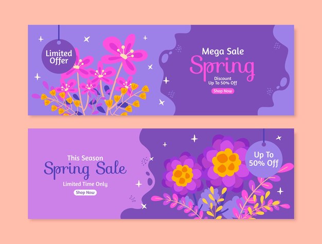 Plantilla de banner de venta floral plana para primavera