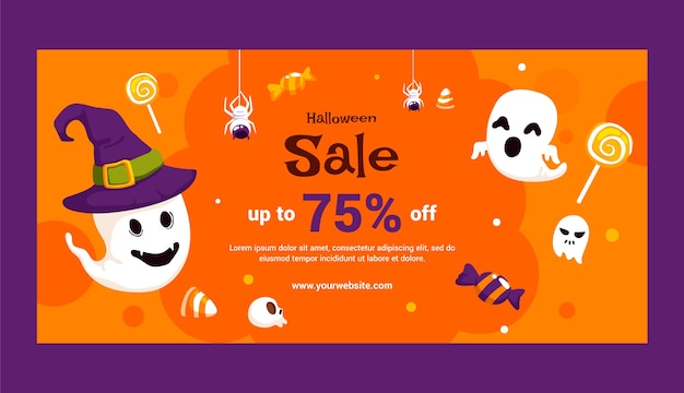 Vector gratuito plantilla de banner de venta de halloween plana