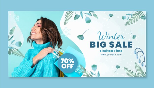 Plantilla de banner de venta horizontal de acuarela para el invierno