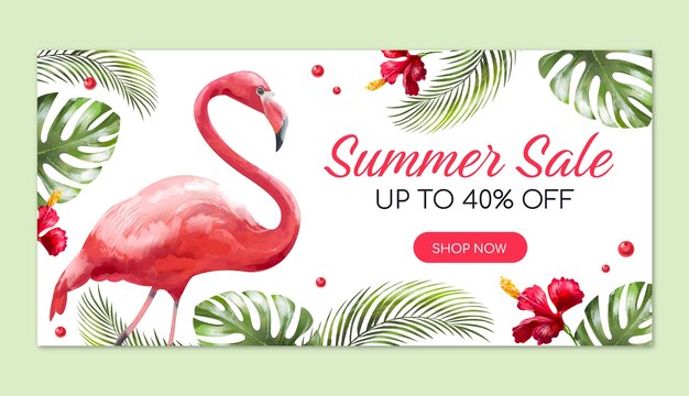 Plantilla de banner de venta horizontal de acuarela para la temporada de verano