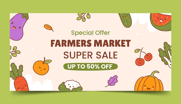 Plantilla de banner de venta horizontal para agricultura y cultivo de alimentos orgánicos