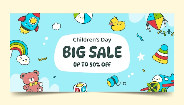 Plantilla de banner de venta horizontal para la celebración del día internacional del niño