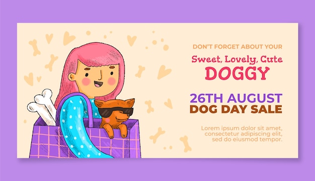 Plantilla de banner de venta horizontal para la celebración del día internacional del perro