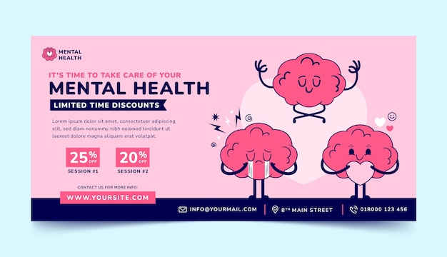 Vector gratuito plantilla de banner de venta horizontal para la celebración del día mundial de la salud mental