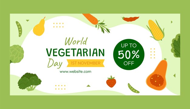 plantilla de banner de venta horizontal para la celebración del Día Mundial de los Vegetarianos