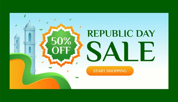 Plantilla de banner de venta horizontal de celebración del día de la república india