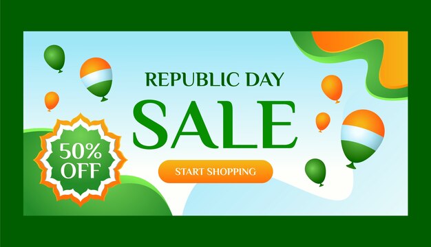 Plantilla de banner de venta horizontal de celebración del día de la república india