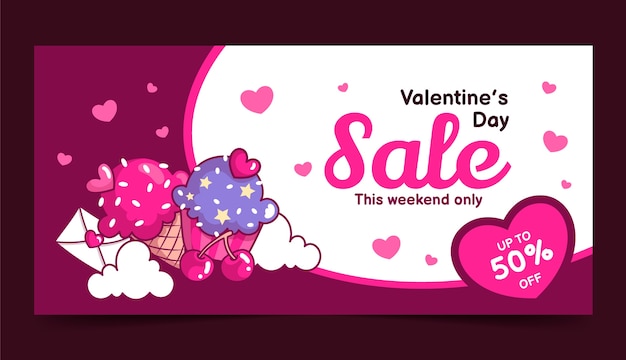 Vector gratuito plantilla de banner de venta horizontal para la celebración del día de san valentín