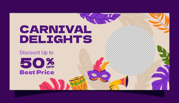 Plantilla de banner de venta horizontal para la celebración de la fiesta de carnaval