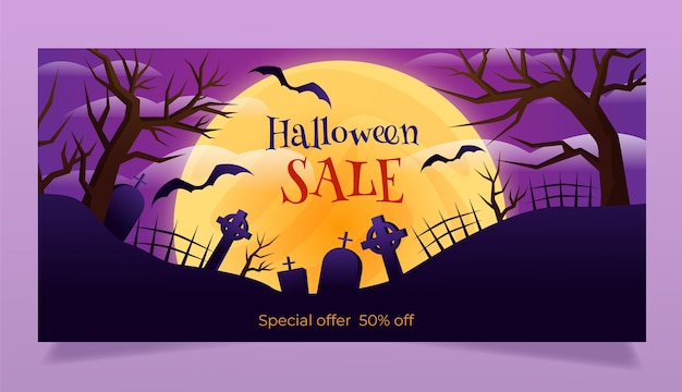 Plantilla de banner de venta horizontal de celebración de halloween