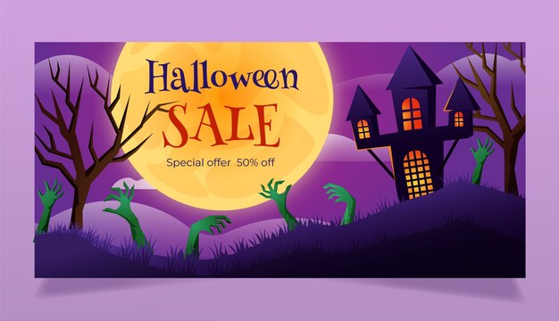 Plantilla de banner de venta horizontal de celebración de halloween
