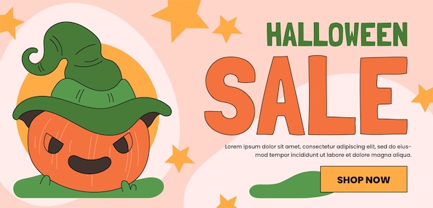 Vector gratuito plantilla de banner de venta horizontal de celebración de halloween