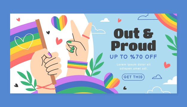 plantilla de banner de venta horizontal para la celebración del mes del orgullo lgbtqi